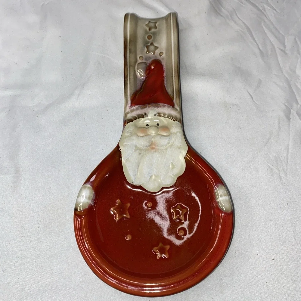 Kirkland's Potter's Garden Vintage Christmas Santa‎ Spoon Rest Hand Painted